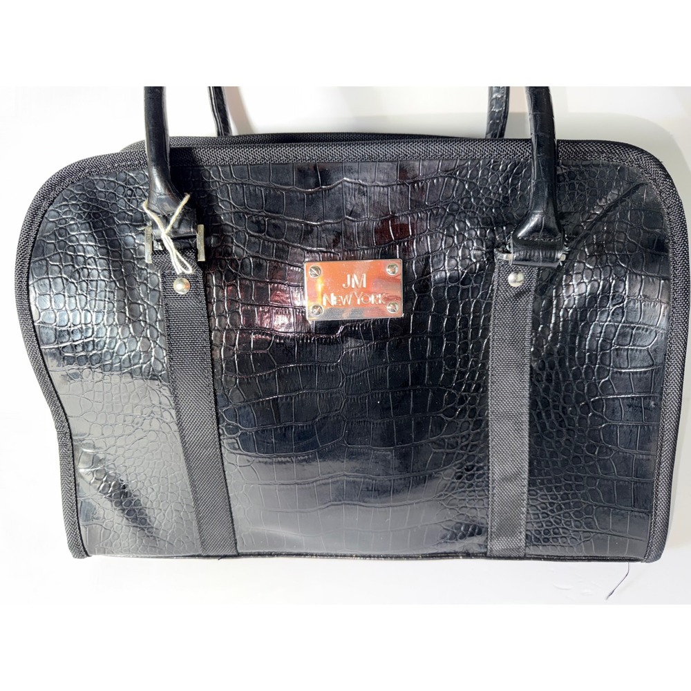 JM New York Black Croc Embossed Laptop Bag Briefcase Professional Travel Tote